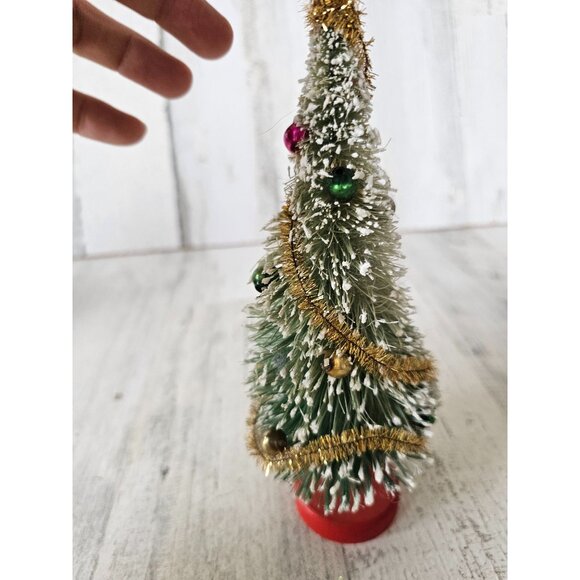 Vintage flocked mini bottle brush tree Garland ornament Xmas display decor - Picture 5 of 9